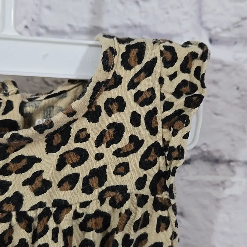 Old Navy Baby Girl 3/6M Ruffle Infant Onesie Leopard Print Snap 1pc Bodysuit